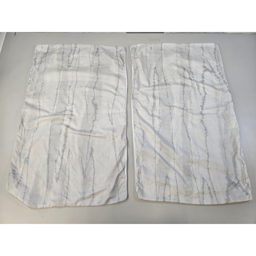 Donna‎ Karan Home White Grey Watercolor Stripe Standard Pillowcase Set of 2